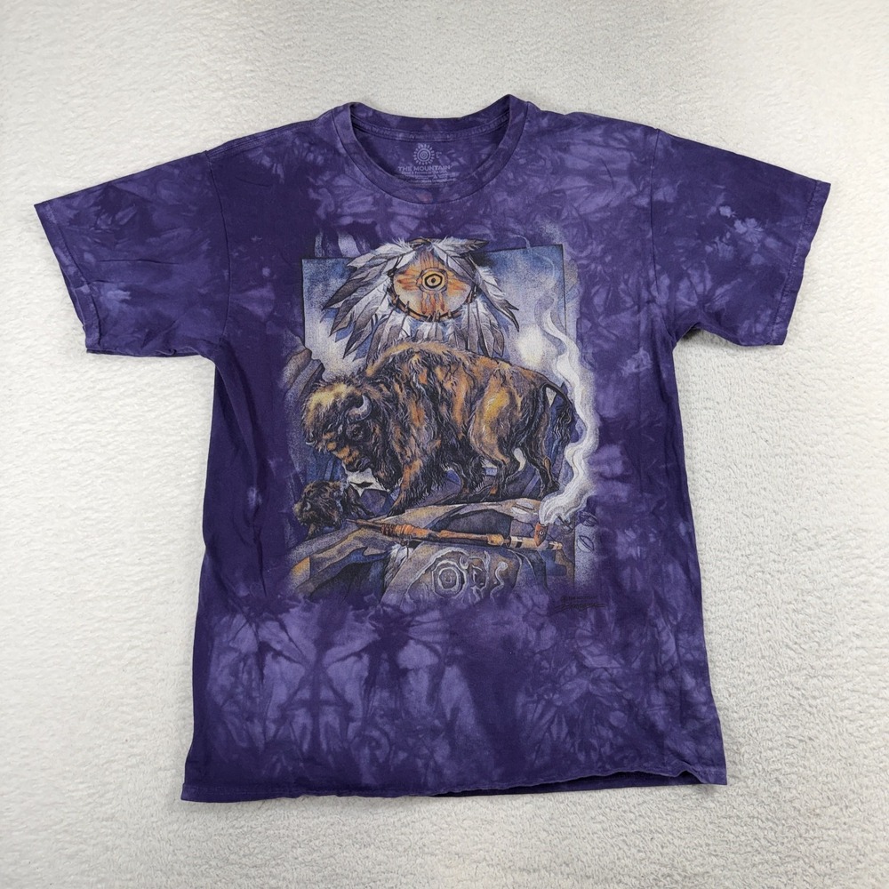 Vintage The Mountain Purple Cotton Tie-Dye Nature Bison T-Shirt Sz L 90s or Y2K